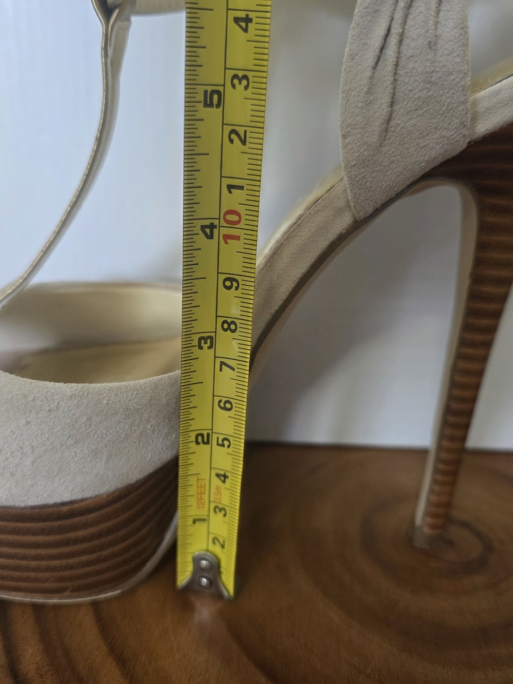ALDO Gold and Cream T-Strap Peep-Toe Heels - Picture 4 of 9